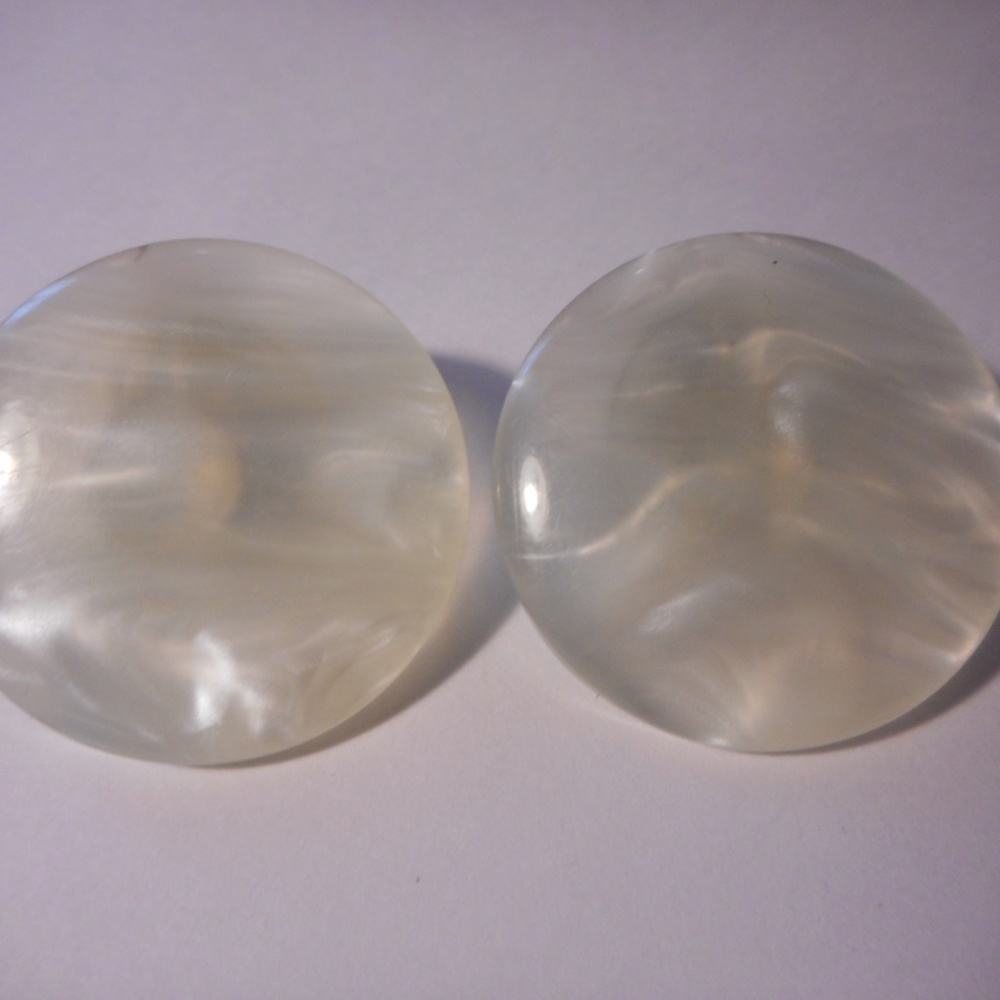 Vintage White Plastic Disc Clip Earrings